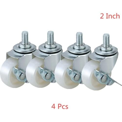 4 Pcs/Lot M8/M10 2 Inch Universal Wheel White Pp Screw Caster With Brake Plastic Small Shopping Cart