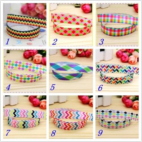 5/8'' Free shipping Fold Elastic FOE plaid chevron printed headband headwear hairband diy decoration wholesale OEM D125