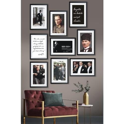 9 piece Ataturk Frame Looking Mdf Table Decorative Wall Decoration Solid Gift Photo Printed Table Quality Print Ornament