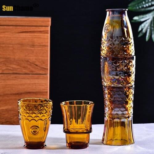 Koi Fish-shaped Water Glass Set 4 Pieces of Household Living Room Beverage Glass Set Whiskey Glass Red Wine Glass