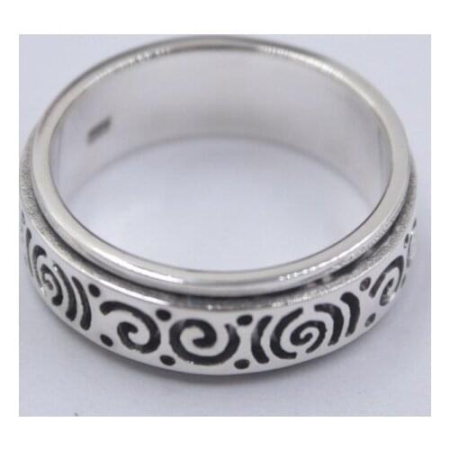 Pure 925 Sterling Silver Ring Band 8mm Twirl-Pattern Ring Size from 6.5-12 For Unisex