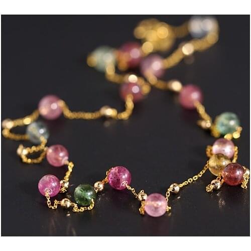 DAIMI Gypsophila Natural Tourmaline Necklace Female Yellow 18K Gold Color Treasure Beaded Pendant Gift Customization