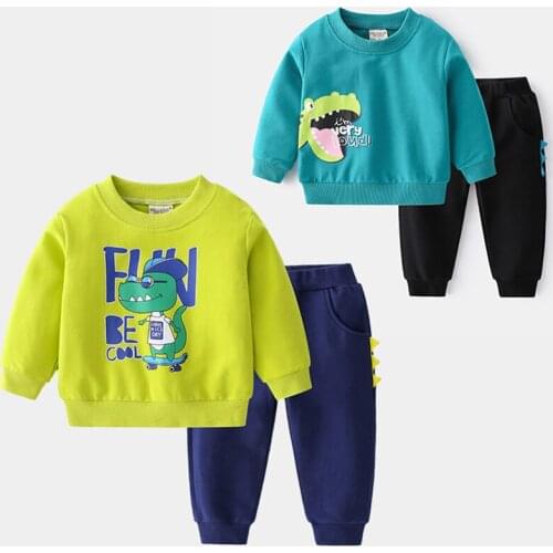 Kids Clothes Set For Boys Cartoon Print Dinosaur Tracksuits Spring Children Teenage Sports Suits Boys Sportswear 2 3 4 5 6 Years