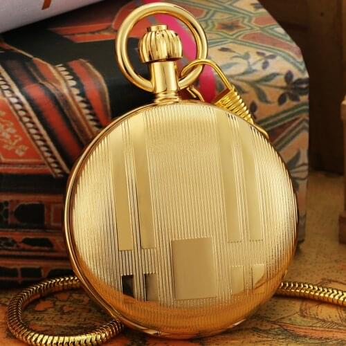 Fashion Automatic Mechanical Pocket Watch Vertical Stripes Engraved Pattern Luminous Pointers Gold Self Winding Clock Pendant