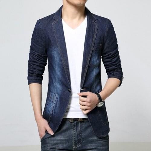 HOT 2017 New Spring Fashion Brand Men Blazer Men Trend Jeans Suits Casual Suit Jean Jacket Men Slim Fit Denim Jacket Suit Men