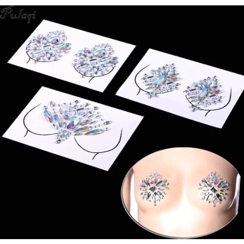 Pulaqi DIY Crystal Stickers Invisible Bra Top Self Adhesive Breast Pasties Nipple Cover Transparent Clear Bralette Tank Crop Top