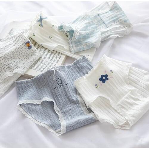 New Womens Underwear Sexy Lace Panties Girls Comfort Cotton Briefs Middle Waist Seamless Thread Underpants Female Lingerie