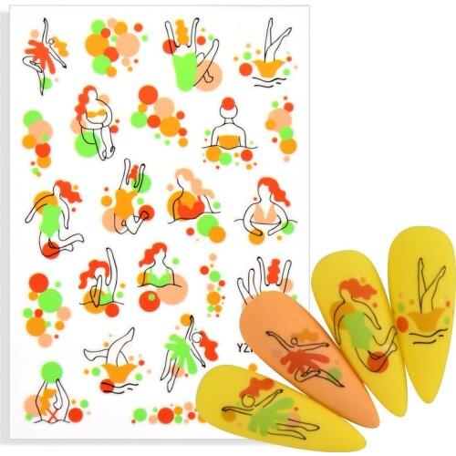NEW Creative Fitness Theme Designs Manicure Water Transfer Sliders Sticker for Nails Abstract Face Flower Nail Art Decora Decals