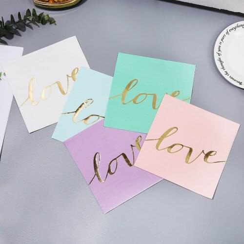 16pcs/pack Foil Gold Disposable Napkins Love Happy Birthday Letter Valentine Paper Napkin For Baby Shower Wedding Party Supplies