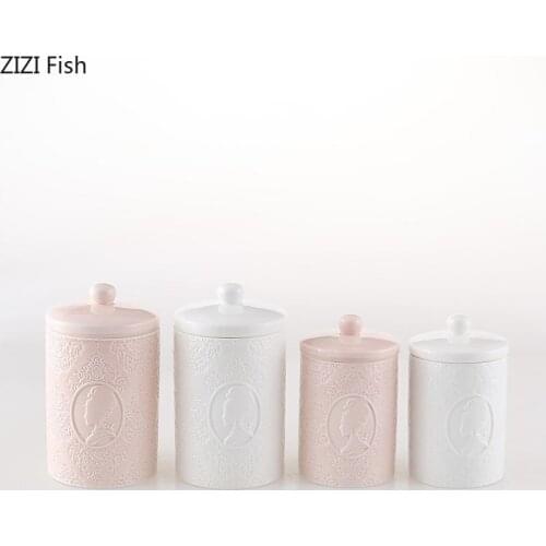 Solid Color Ceramic Storage Tank Tea Caddy Candy Snacks Jar Northern Europe Home Kitchen Storage Tools Food Storage Tank