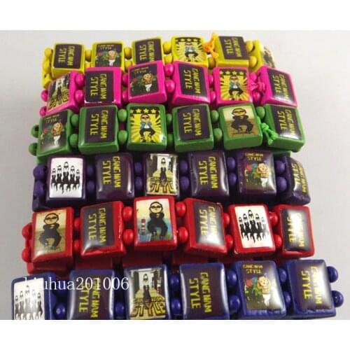 Wholesale 48 pcs PSY Oppa Gangnam Style Fashion Colors Mix Wood Stretch bracelets