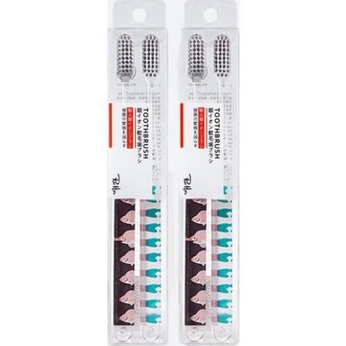 Couple 2 Pack Silver Ion Antibacterial Toothbrush 3D Printing Handle Adult Household Soft Hair Toothbrush Cavity Cleaning