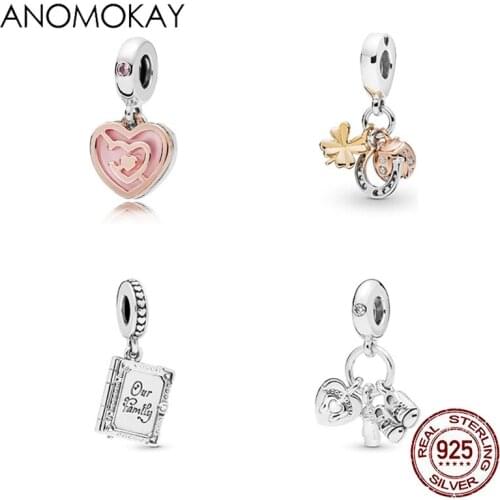 Classic Mix Stylle Sterling 925 Silver Heart Leaf Ladybug Charm Pendant for Women Bracelet Necklace Pink Heart S925 Bead Pendant
