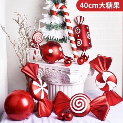 Christmas decorations scene layout gift ornaments pendant ornaments 40CM red and white painted candy stage decoration