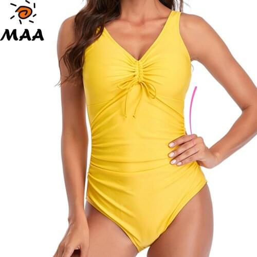 MAA One Piece Swimsuits V Neck Conservative Monokini Swimwear Slimming Bathing Suit Plus Size, 3 Colors