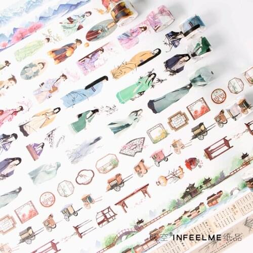 Ancient Costume drama Vintage Poetry Paintings Plum Orchid Romantic Decoration Tape DIY Diary Planner Scrapbook Masking Tape