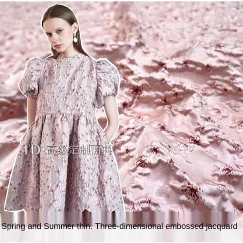 Spring and Summer Thin Three-Dimensional Embossed Cherry Blossom Yarn -Dyed Jacquard Dress Fashion Fabric Brocade Fabric