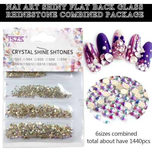 1bag/lot Mixed Size Flat Back Rhinestone Decoration SS3-SS10 Nail Art DIY 3D Glitter Diamante Crystal Gem