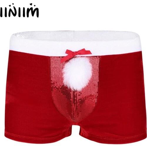 US/UK STOCK Perfect Gifts for Red Mens Lingerie Velvet Christmas Holiday Party Boxer Shorts Comfortable Underwear Underpants