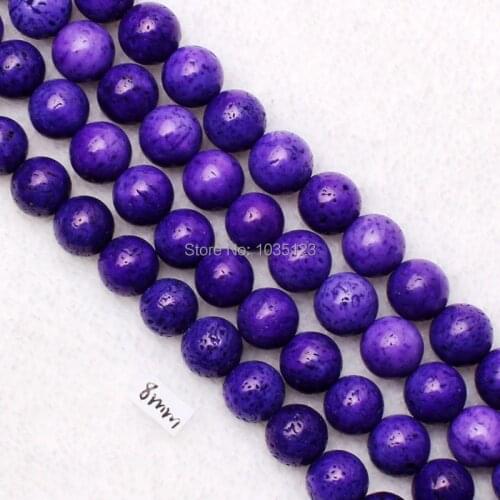 High Quality 8mm Natural Purple Color Sponge Coral Round Shape DIY Gems Loose Beads Strand 15" Jewellery Making w1791