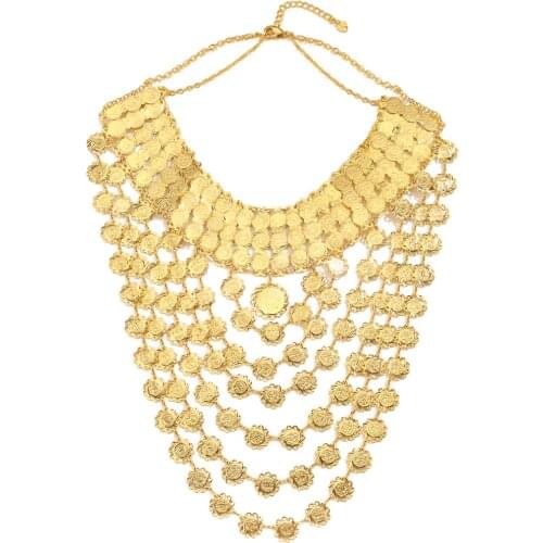 WANGAIYAO Middle East Arab Copper Plated Coin Tassel Pendant Necklace Jewelry Female