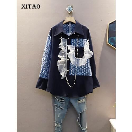 XITAO Women Knitted Blouse Vintage Patchwork Mesh 2021 Full Sleeve Pattern Single Breast Minority Elegant Loose Shirt WMD3562
