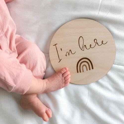 I'm here /hello world rainbow newborn baby wood sign Baby nursery decor milestone markers