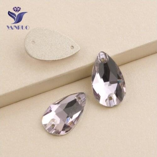 YANRUO 3230 All Sizes Lt.Amethyst Drop Sew On Strass With 2 Holes Flatback Crystal Rhinestone For Bags