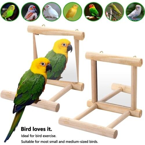 Bird Mirror with Wooden Perch Interactive Hanging Toy Game for Parrot Budgie Parakeet Cocker Conure Finch Budgie Bird Supplies