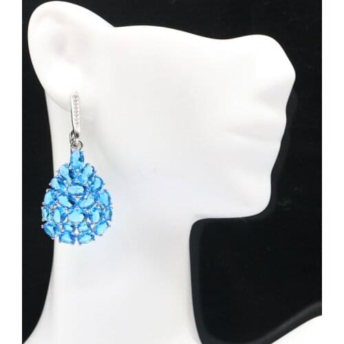 17x9mm 2020 New Arrival Created Square Tanzanite White Zircon Gift For Sister Silver Stud Earrings Wholesale Drop Shipping