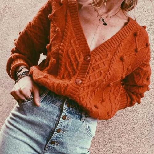 Boho Inspired orange pom poms long sleeve cardigan women cute winter sweater cardigan for women new long cardigan coat warm 2020