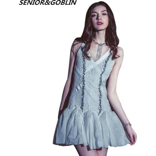 2019 High Quality Summer Luxury Runway Dress Woman Lace Patchwork Chiffon Diamond Sexy V-Neck Dresses Women Vintage Party Dress