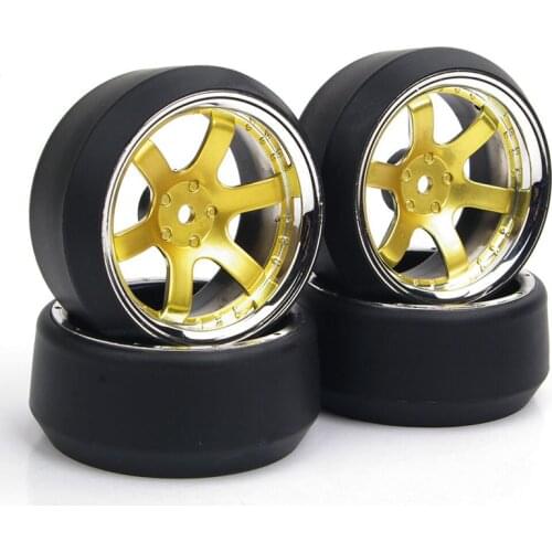 1/10 4Pcs Drift Tires and Wheel PP0040+PP0370 12mm Rims Hex Fit On-Road Racing Car