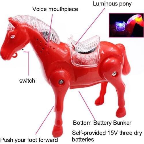 1 Pcs Electric Walking Musical Model Flashing Pony Colorful Flashing Light Kids Interactive Education Toy entertained Longer
