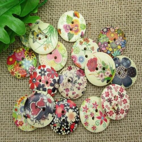 30pcs Mixed 30mm Wooden Round Buttons For Clothing Needlework Scrapbooking Wood Botones Decorative Crafts Diy Accessories