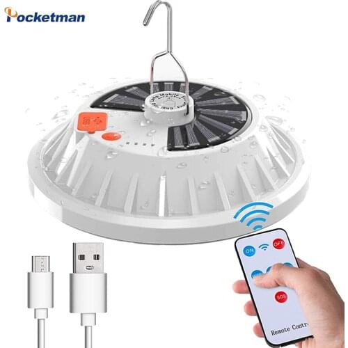 300W IP7 Waterproof Outdoor Solar Light Remote Control Camping Lamp USB Tent Light LED Lamp Bulb Camping Lantern Emergency Light