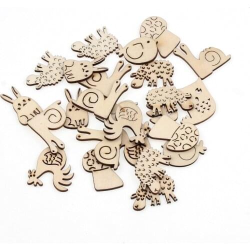 50pcs Home Decoration Hanging Ornament Accessory Painting Scrapbooking Craft Wooden DIY Animals Shape Handmade