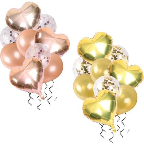 9pc Heart Rose gold Confetti Balloon birthday party decorations kids Boy Girl baby shower Wedding party Supplies