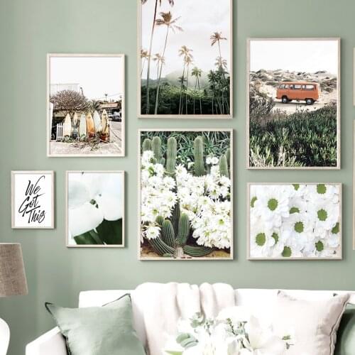 Car Cactus Palm Tree Surfboard Daisy Nordic Posters And Prints Wall Art Canvas Painting Wall Pictures For Living Room Decor