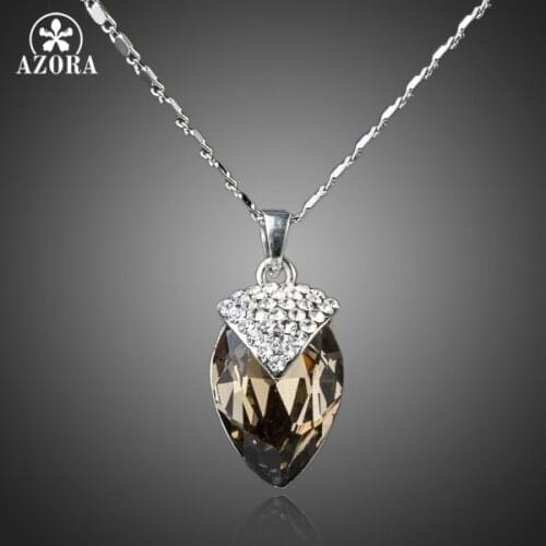AZORA White Gold Color Big Irregular Shape Ink Brown Stellux Austrian Crystal Pendant Necklace TN0072