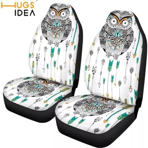 HUGSIDEA Front Car Seat Cover for Sedan Truck Vans Ethnic Owl Design Auto Interior Decortion 2 Pieces Soft Fabric Protector