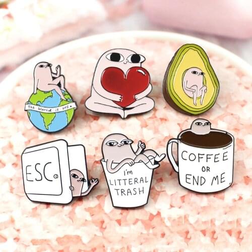 Ketnipz Meme Fun Enamel Brooches Cartoon Idea Ketnipz Meme Lapel pins Earth Coffee Avocado Badges Comics Bag Jewelry Gift