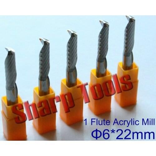 High Quality 6x22mm Single Flute Solid Carbide End Mills CNC Bits for Wood Router, 5pcs Acrylic Cutting Milling CNC Tools Set