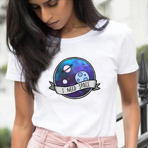 Funny Space Graphic Cartoon Print T Shirt Women Tops Short Sleeve Summer Harajuku Tee Shirt Femme Casual T-shirt Camiseta Mujer