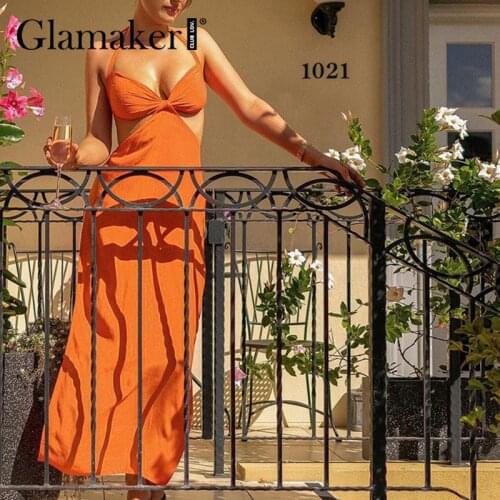 Glamaker Halter backless sexy party dress Bodycon high split women sleeveless elegant club vestidos 2021 Lace up fashion dress