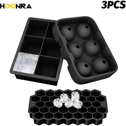 HOONRA 3Pcs/set Silicone Ice Cube Trays Round Whiskey Ice Ball Maker Reusable Silicone Honeycomb Molds Popsicle Party Bar Tool