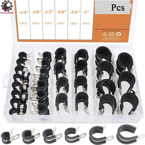 Cable Clamps Stainless Steel Rubber Wire Clamps Rubber Cushioned Insulated Metal Pipe Clamps P Clips Cable Mounting Hose 22pcs