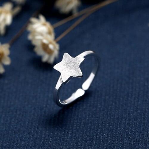 925 Sterling Silver Rings for Women Men Pentagram star Adjustable Open Ring Engagement Wedding Rings Girls Gift Jewelry