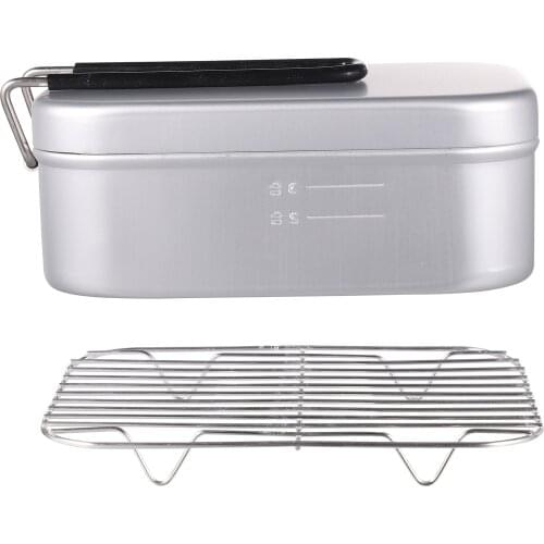 2pc Aluminum Alloy Square Lunch Box Foldable Handle Bento Food Picnic Container