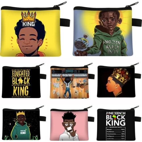 Cool Black King Coin Purse Kids Brown Boys Purses Cute Children Wallet Small Handbag Credit Card Keys Mini Lipstick Bag Gift